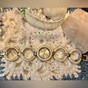 Y2K Silver and Cream Link Bracelet Watch